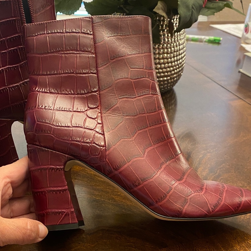 Marc Fisher Dark Red Croc-Embossed Ankle Booties - Picture 3 of 5